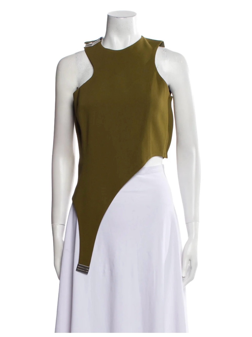 Y2K Mugler Crew Neck Crop Top military inspired Green | Size: L| US10 FR42